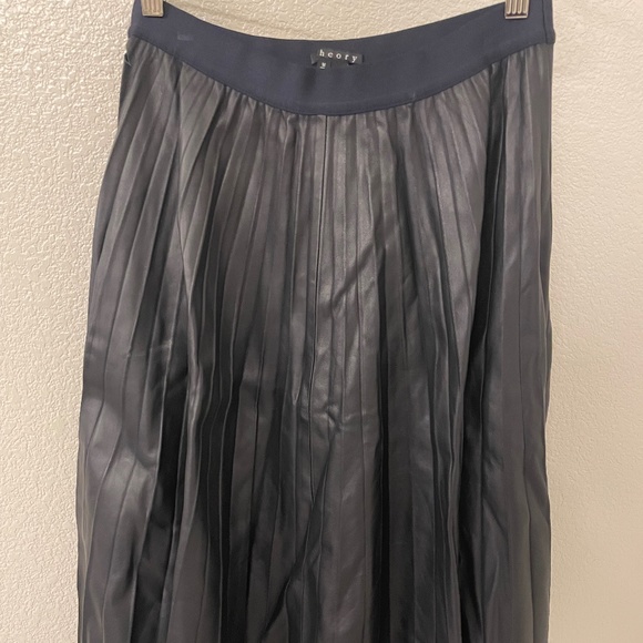 THEORY Zeyn Black Leather Pleated Midi Skirt Size M - Picture 1 of 8